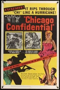 4r184 CHICAGO CONFIDENTIAL 1sh '57 puts the finger on the B-girls and the heat on the hoods!