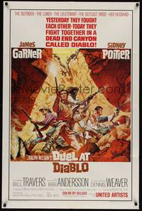 4r266 DUEL AT DIABLO 1sh '66 really cool art of Sidney Poitier & James Garner surrounded!