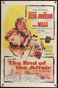 4r277 END OF THE AFFAIR 1sh '55 romantic artwork of Deborah Kerr & Van Johnson!