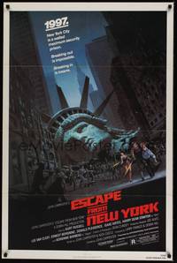 4r279 ESCAPE FROM NEW YORK 1sh '81 John Carpenter, art of decapitated Lady Liberty by Barry E. Jackson!