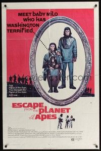 4r281 ESCAPE FROM THE PLANET OF THE APES 1sh '71 meet Baby Milo who has Washington terrified!