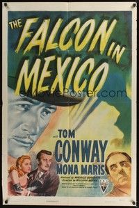 4r288 FALCON IN MEXICO style A 1sh '44 artwork of detective Tom Conway, Mona Maris, film noir!