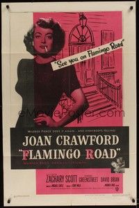 4r314 FLAMINGO ROAD 1sh '49 Michael Curtiz, ultimate image of smoking bad girl Joan Crawford!