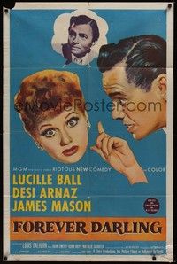 4r321 FOREVER DARLING 1sh '56 art of James Mason, Desi Arnaz & Lucille Ball!