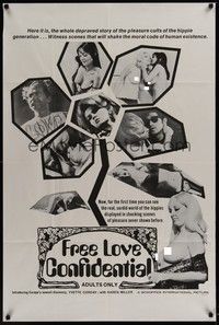 4r325 FREE LOVE CONFIDENTIAL 1sh '67 Yvette Corday, pleasure cults of hippie generation!