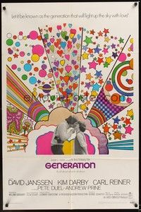 4r342 GENERATION 1sh '70 David Janssen, Kim Darby, great colorful artwork!
