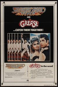 4r374 GREASE/SATURDAY NIGHT FEVER 1sh '79 John Travolta dancing & with Olivia Newton-John!