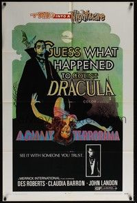 4r382 GUESS WHAT HAPPENED TO COUNT DRACULA 1sh '70 art of vampire & victim, trip into a nightmare!