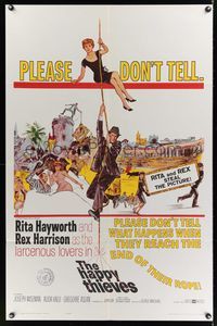 4r395 HAPPY THIEVES 1sh '62 cool artwork of Rita Hayworth & Rex Harrison!