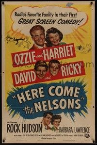 4r405 HERE COME THE NELSONS 1sh '51 Ozzie, Harriet, Ricky, David, Rock Hudson!