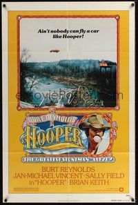 4r420 HOOPER advance teaser 1sh '78 great portrait of stunt man Burt Reynolds car jumping ravine!