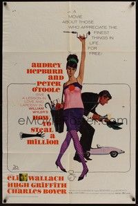 4r434 HOW TO STEAL A MILLION 1sh '66 art of sexy Audrey Hepburn & Peter O'Toole by McGinnis!