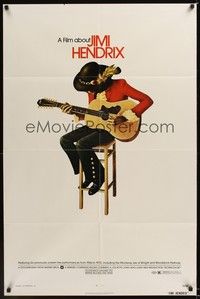 4r483 JIMI HENDRIX 1sh '73 cool art of the rock & roll guitar god playing on chair!