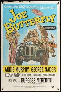 4r487 JOE BUTTERFLY 1sh '57 great artwork of Audie Murphy & soldiers flirting with girl in Japan!