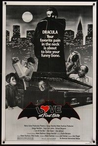 4r588 LOVE AT FIRST BITE 1sh '79 AIP, wacky vampire image of George Hamilton as Dracula!