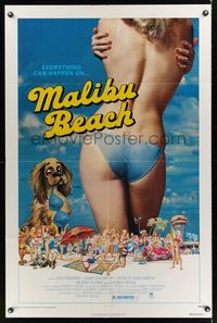 4r606 MALIBU BEACH 1sh '78 great image of sexy topless girl in bikini on famed California beach!