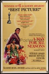 4r611 MAN FOR ALL SEASONS 1sh '67 Paul Scofield, Robert Shaw, Best Picture Academy Award!