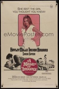4r627 MATTER OF INNOCENCE 1sh '68 Hayley Mills with makeup isn't the girl you thought you knew!