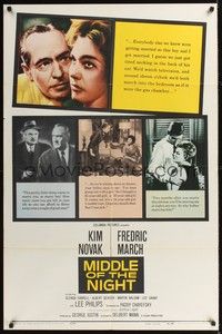 4r641 MIDDLE OF THE NIGHT 1sh '59 sexy young Kim Novak is involved with much older Fredric March!