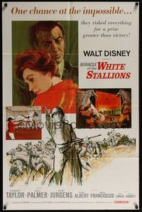 4r652 MIRACLE OF THE WHITE STALLIONS 1sh '63 Walt Disney, Lipizzaner stallions & soldiers art!