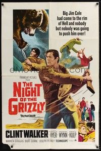 4r714 NIGHT OF THE GRIZZLY 1sh '66 big Clint Walker had come to the rim of Hell & held on!