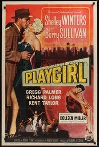 4r768 PLAYGIRL 1sh '54 Barry Sullivan, there's a price tag on sexy Shelley Winters' kisses!