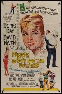 4r769 PLEASE DON'T EAT THE DAISIES 1sh '60 artwork of pretty smiling Doris Day, David Niven w/dog!