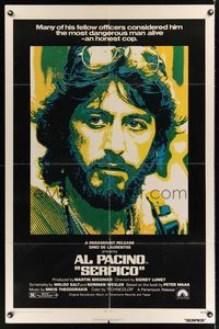 4r826 SERPICO 1sh '74 cool close up image of Al Pacino, Sidney Lumet crime classic!