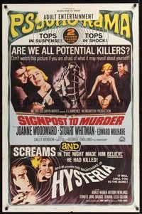4r836 SIGNPOST TO MURDER/HYSTERIA 1sh '65 psycho-rama, tops in suspense, tops in shock!