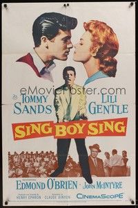 4r840 SING BOY SING 1sh '58 romantic close up of Tommy Sands & Lili Gentle, rock & roll!