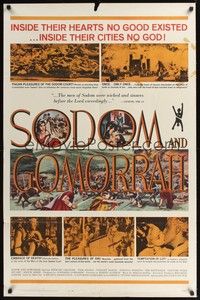 4r861 SODOM & GOMORRAH 1sh '63 Robert Aldrich, Pier Angeli, wild art of sinful cities!