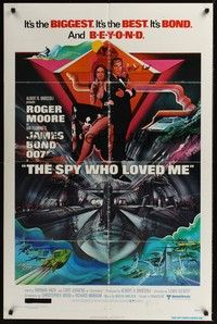 4r870 SPY WHO LOVED ME 1sh '77 great art of Roger Moore as James Bond 007 by Bob Peak!