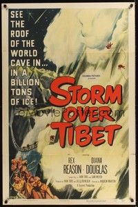 4r878 STORM OVER TIBET 1sh '52 Rex Reason, Diana Douglas, see the roof of the world cave in!