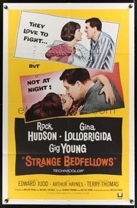 4r882 STRANGE BEDFELLOWS 1sh '65 Gina Lollobrigida & Rock Hudson love to fight, but not at night!