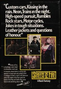 4r885 STREETS OF FIRE teaser 1sh '84 Walter Hill directed, Michael Pare, Diane Lane, different!