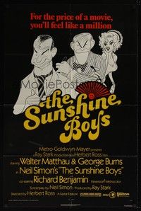 4r890 SUNSHINE BOYS 1sh '75 great Al Hirschfeld art of George Burns, Walter Matthau & Lee Meredith!