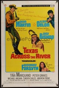 4r908 TEXAS ACROSS THE RIVER 1sh '66 cowboy Dean Martin, Alain Delon & Indian Joey Bishop!