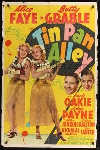 4r928 TIN PAN ALLEY style A 1sh '40 sexy Alice Faye & Betty Grable in hula outfits with ukuleles!