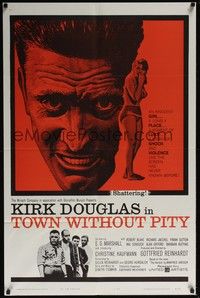 4r938 TOWN WITHOUT PITY 1sh '61 intense artwork of Kirk Douglas, plus sexy Christine Kaufmann!