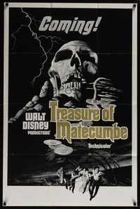 4r940 TREASURE OF MATECUMBE teaser 1sh '76 Walt Disney, cool artwork of giant skull & gold coins!