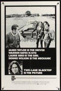 4r951 TWO-LANE BLACKTOP 1sh '71 James Taylor is the driver, Warren Oates is GTO, Laurie Bird