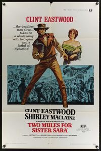 4r950 TWO MULES FOR SISTER SARA 1sh '70 art of gunslinger Clint Eastwood & Shirley MacLaine!