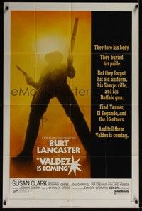 4r959 VALDEZ IS COMING 1sh '71 Burt Lancaster, written by Elmore Leonard!