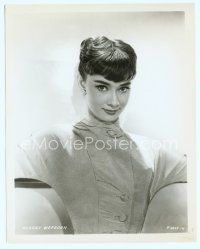 4s011 AUDREY HEPBURN #14 8x10 still '53 seated waist-high portrait in buttoned blouse!