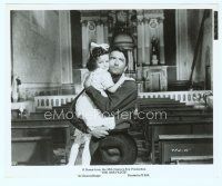 4s202 BRAVADOS 8x10 still '58 close up of cowboy Gregory Peck holding cute little girl in church!