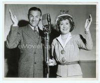 4s292 GEORGE BURNS & GRACIE ALLEN 8x10 radio still '30s great comic duo smiling by NBC microphone!