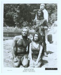 4s435 PLANET OF THE APES 8x10 still '68 best c/u of ape holding chained kneeling Heston & Harrison!