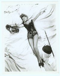 4s454 RITA HAYWORTH 8x10 still '40s great image as showgirl sprawled on bed with boxing gloves!