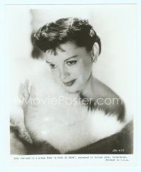 4s498 STAR IS BORN TV 8x10 still R60s great close up of sad Judy Garland in fur!