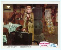 4s032 BUS STOP color 8x10 still '56 bewildered Marilyn Monroe with overcoat and suitcase!